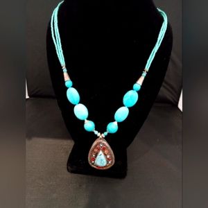 Handmade Afghan tribal kushi w/ authentic stones turquoise necklace